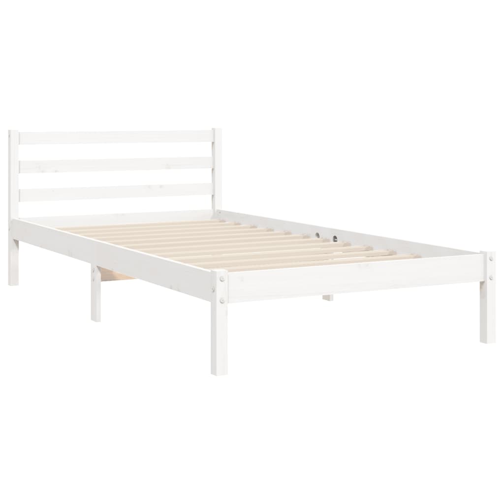 Bed Frame with Headboard White Single Solid Wood