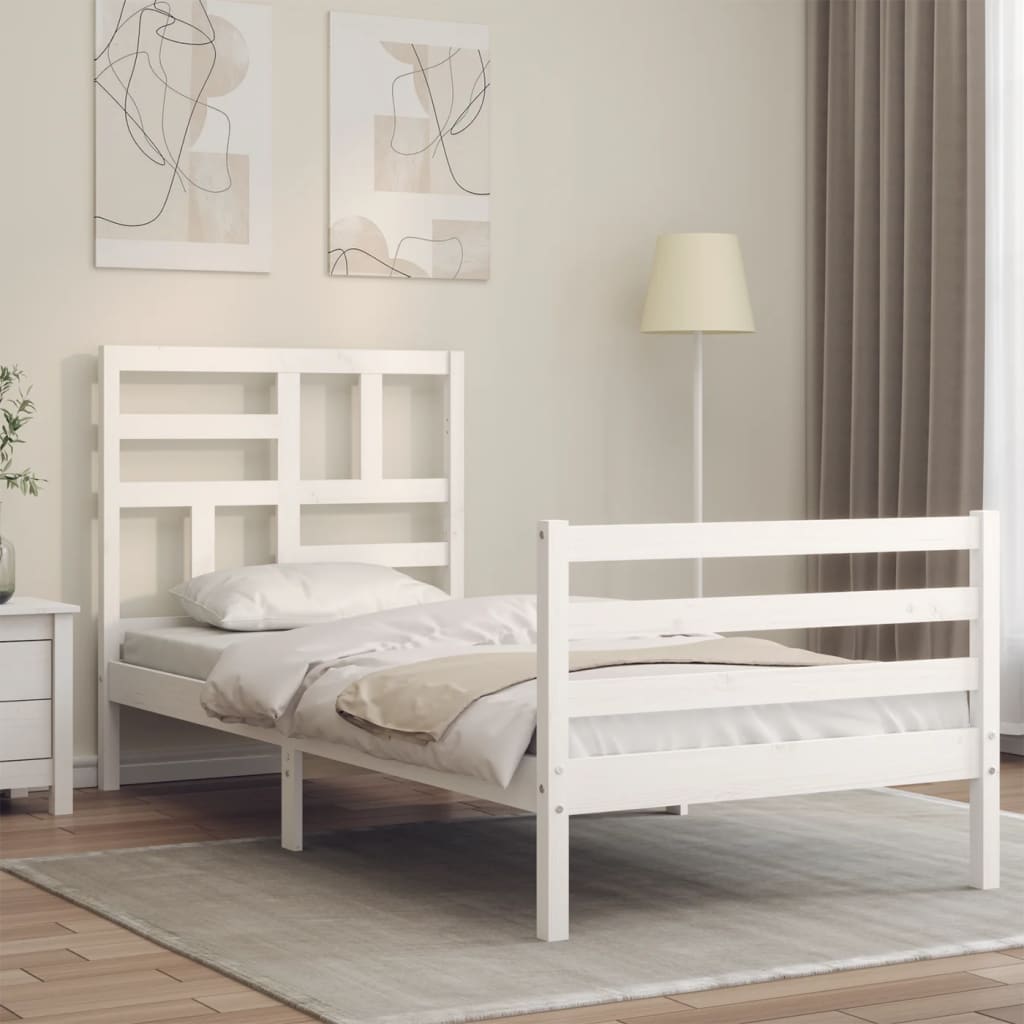 Bed Frame with Headboard White Single Solid Wood