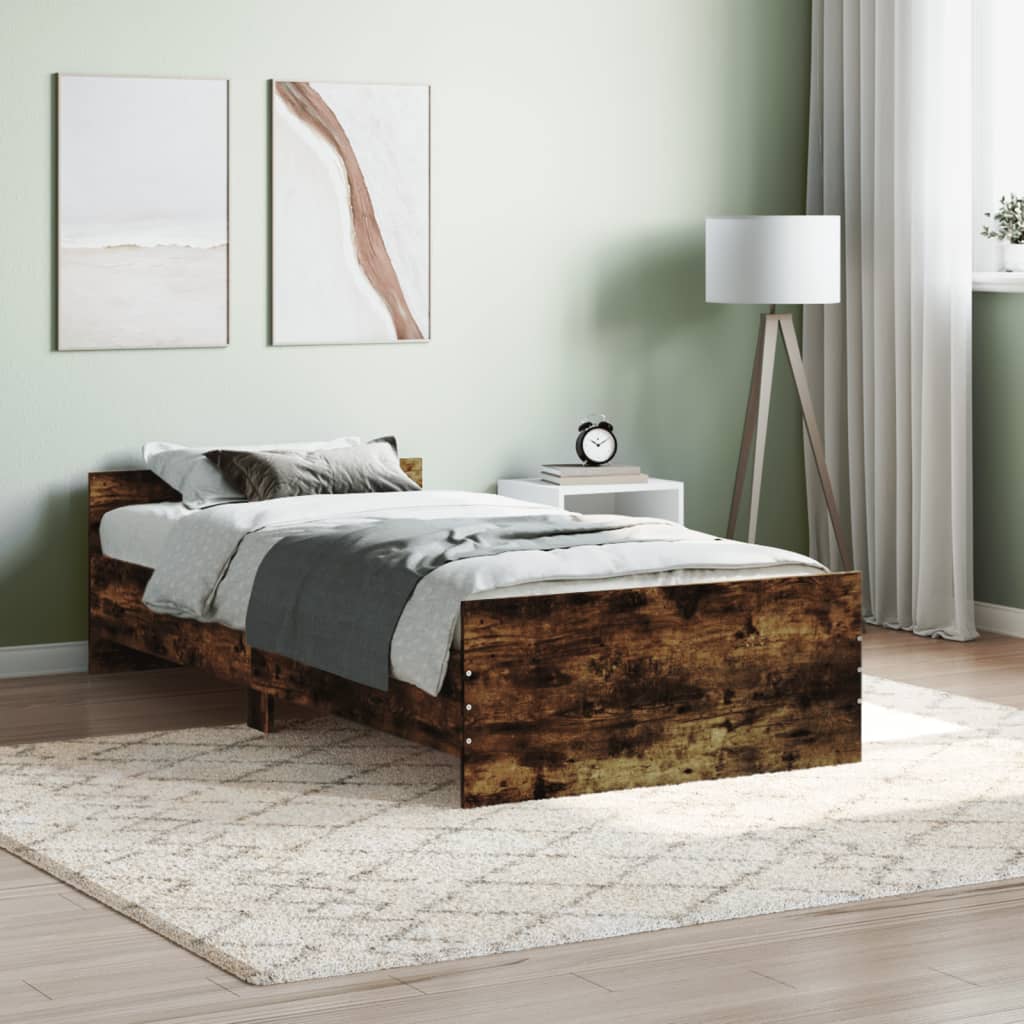 Bed Frame without Mattress Smoked Oak 90x190 cm Single Engineered Wood