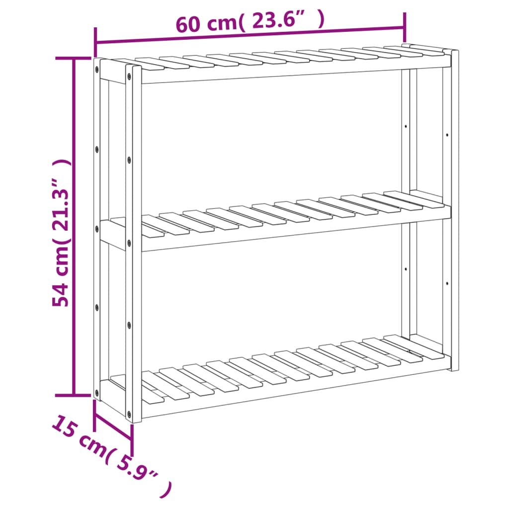 Bathroom Shelf 3-Tier Wall-mounted 60x15x54 cm Bamboo