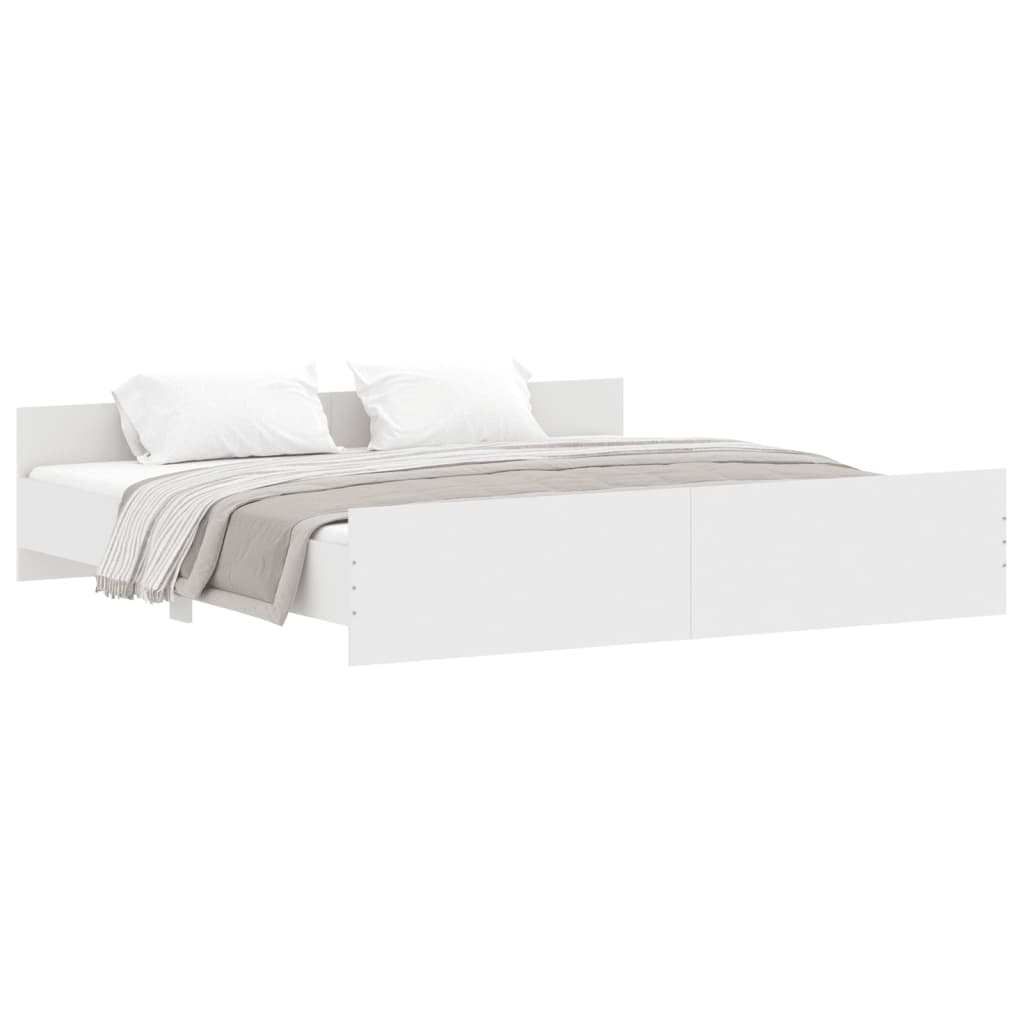 Bed Frame with Headboard and Footboard White 200x200 cm