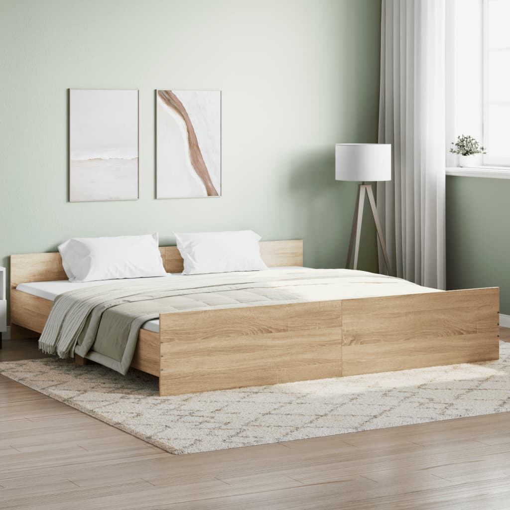 Bed Frame with Headboard and Footboard Sonoma Oak 200x200 cm