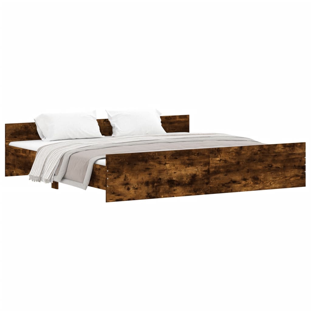 Bed Frame with Headboard and Footboard Smoked Oak 200x200 cm