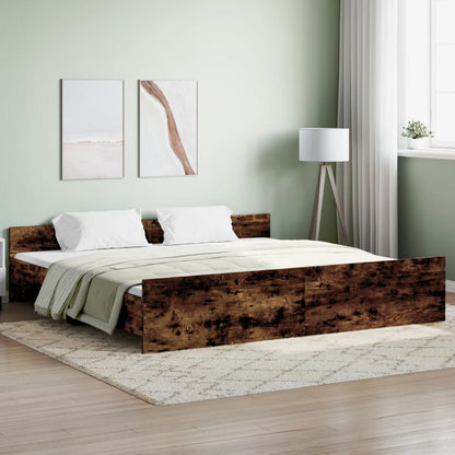 Bed Frame with Headboard and Footboard Smoked Oak 200x200 cm