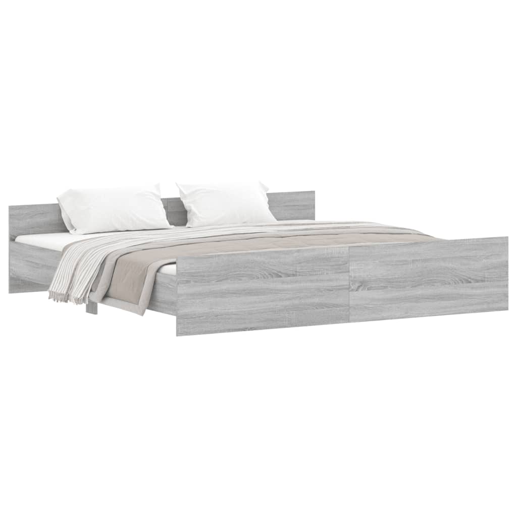 Bed Frame with Headboard and Footboard Grey Sonoma 200x200 cm