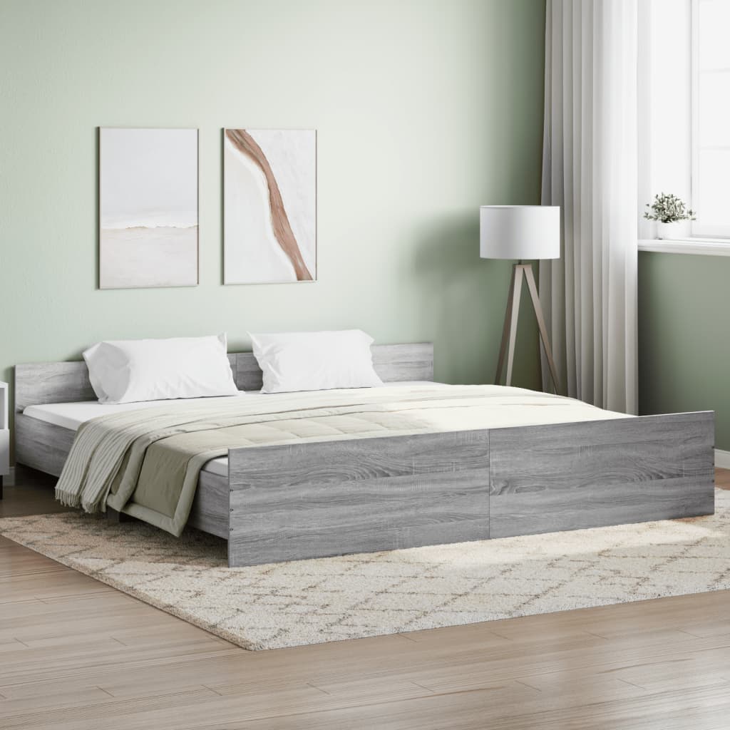 Bed Frame with Headboard and Footboard Grey Sonoma 200x200 cm