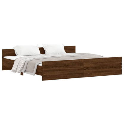 Bed Frame with Headboard and Footboard Brown Oak 200x200 cm