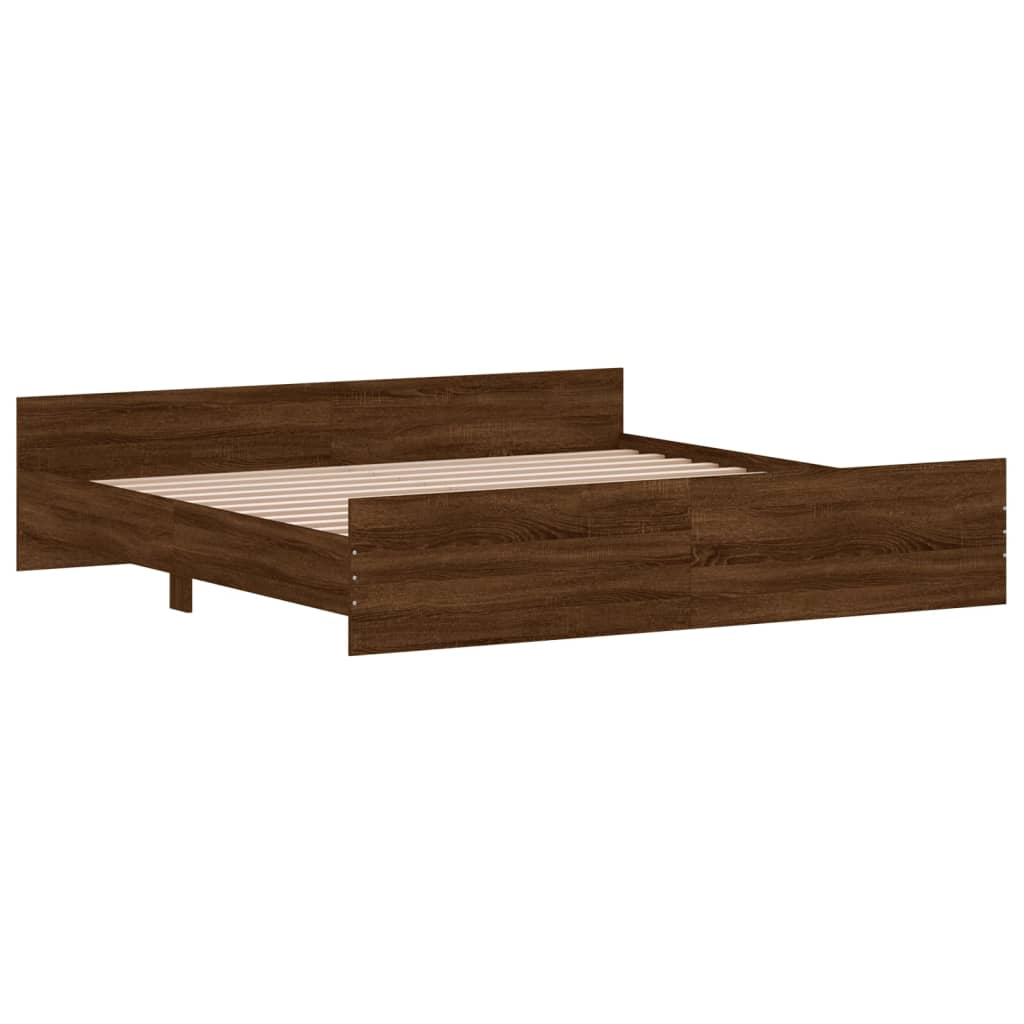 Bed Frame with Headboard and Footboard Brown Oak 200x200 cm