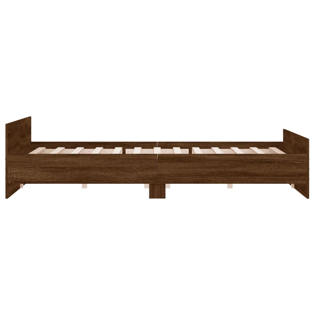 Bed Frame with Headboard and Footboard Brown Oak 200x200 cm