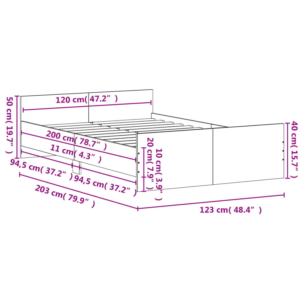 Bed Frame with Headboard and Footboard Concrete Grey 120x200 cm