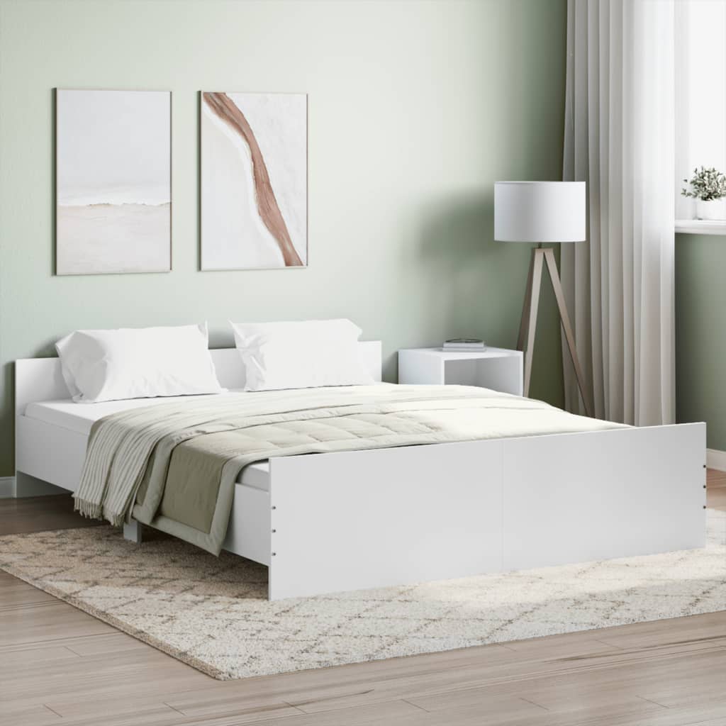 Bed Frame with Headboard and Footboard White 150x200 cm King Size