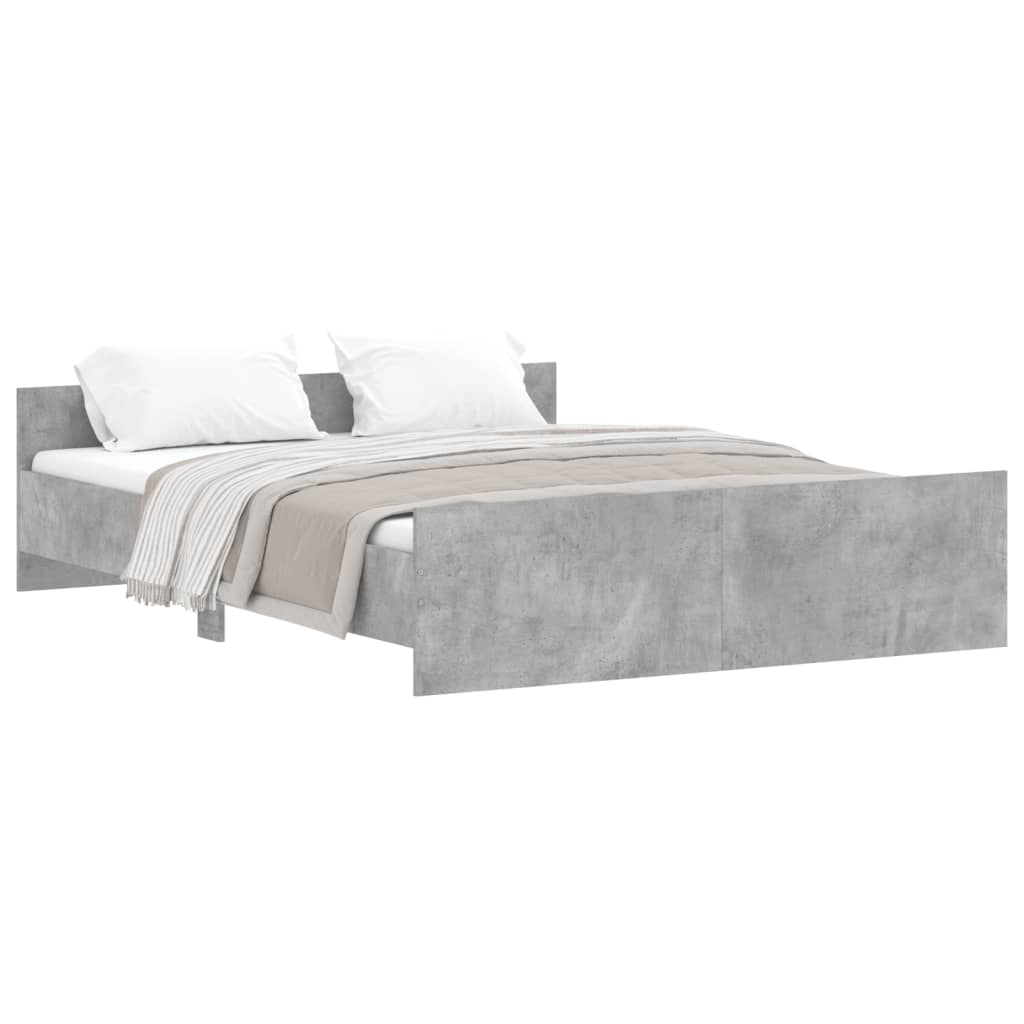 Bed Frame with Headboard and Footboard Concrete Grey 150x200 cm King Size