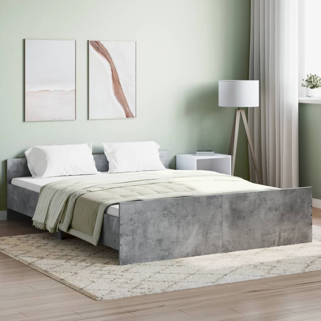 Bed Frame with Headboard and Footboard Concrete Grey 150x200 cm King Size