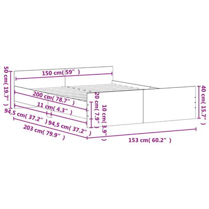 Bed Frame without Mattress Grey Sonoma 150x200 cm King Size