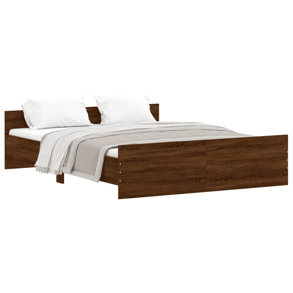 Bed Frame with Headboard and Footboard Brown Oak 150x200 cm King Size