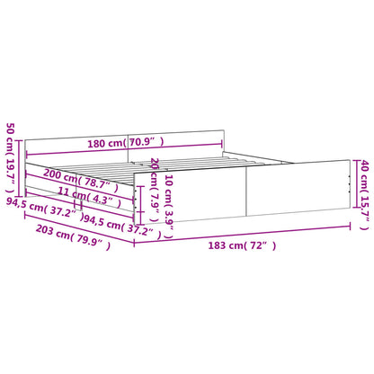 Bed Frame without Mattress Smoked Oak 180x200 cm Super King