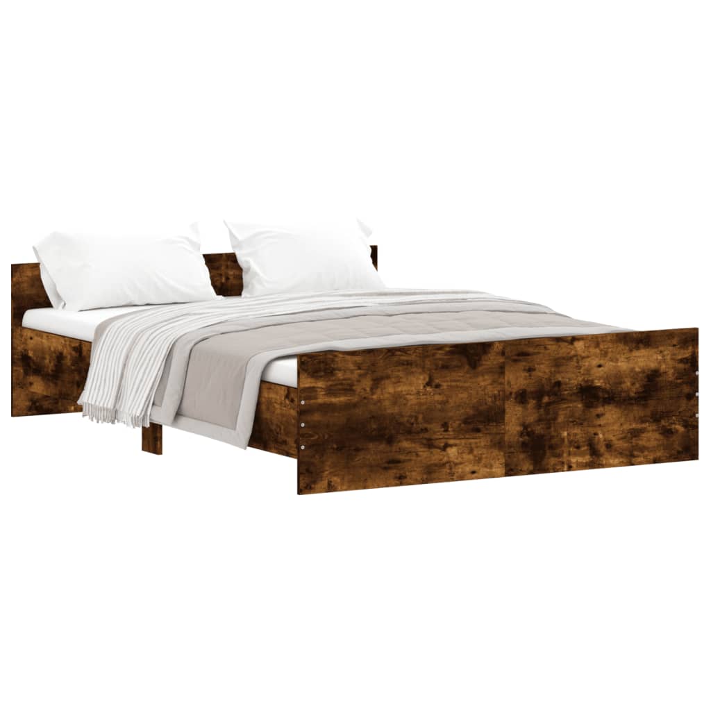 Bed Frame with Headboard and Footboard Smoked Oak 140x190 cm