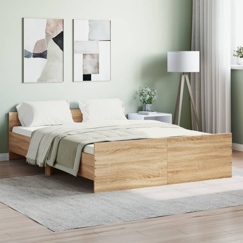 Bed Frame with Headboard and Footboard Sonoma Oak 135x190 cm Double