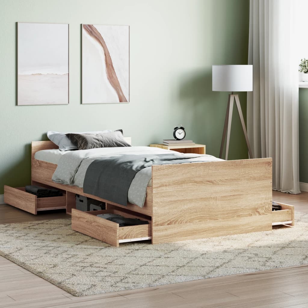 Bed Frame without Mattress Sonoma Oak 100x200 cm