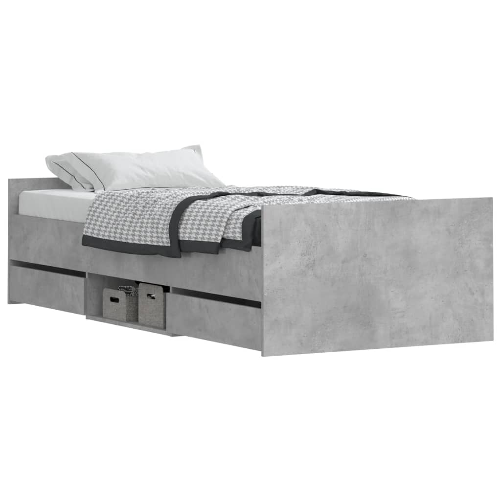 Bed Frame with Headboard and Footboard Concrete Grey 100x200 cm