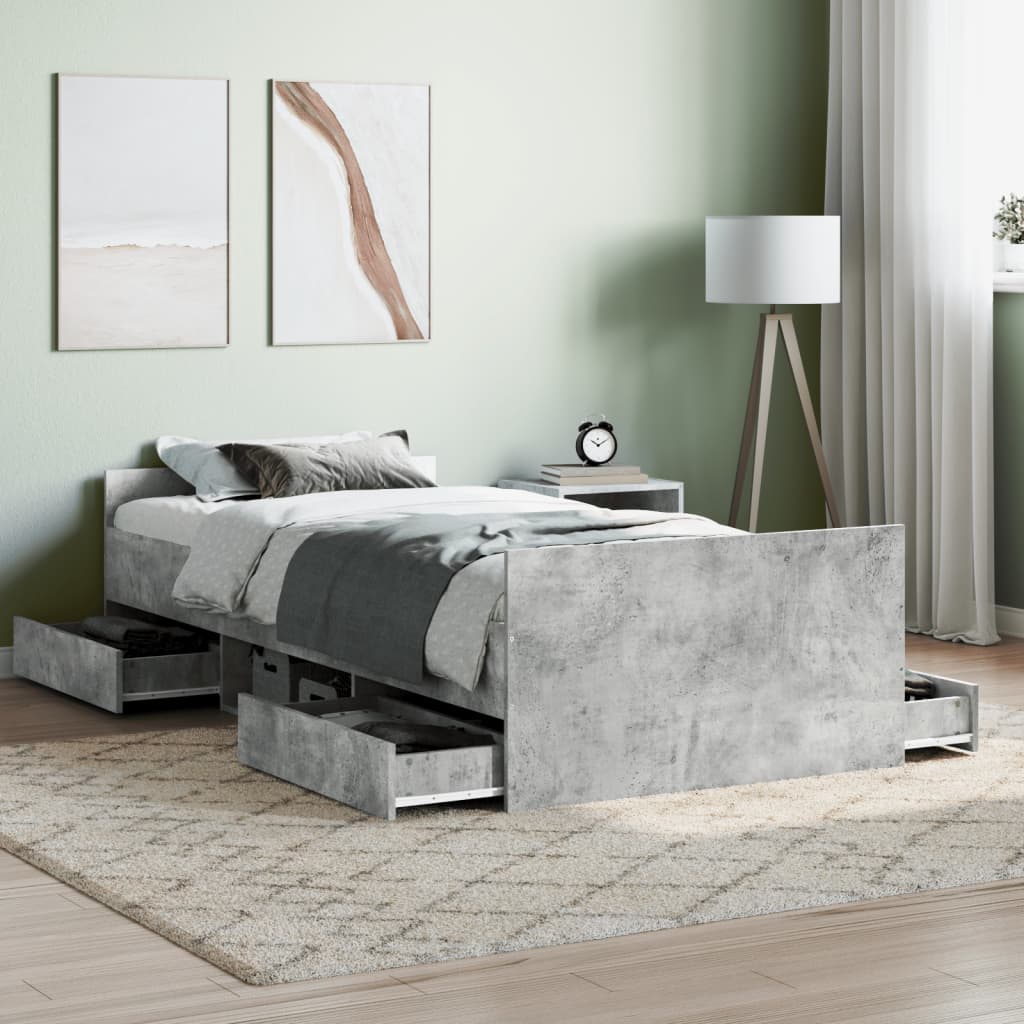 Bed Frame with Headboard and Footboard Concrete Grey 100x200 cm