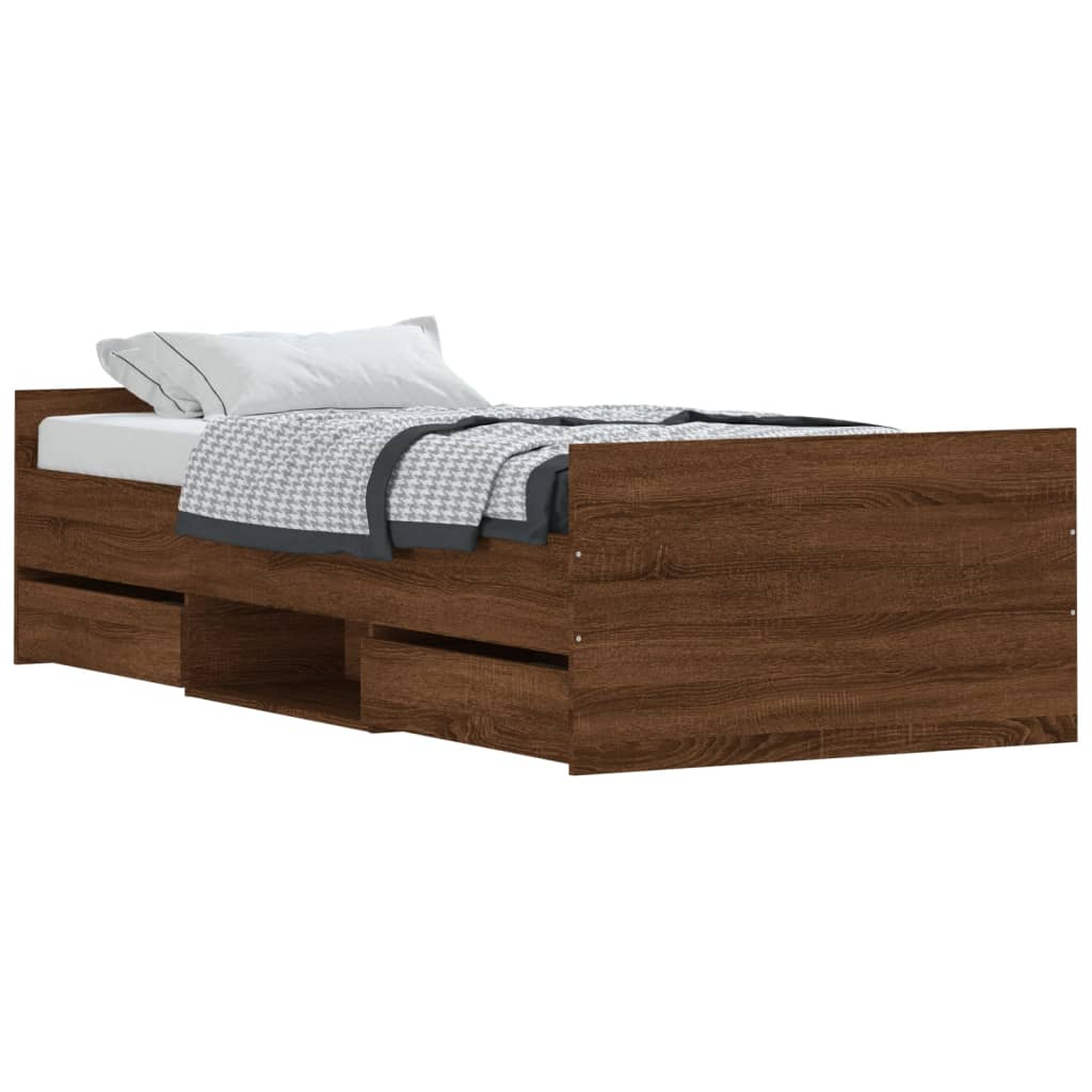 Bed Frame with Headboard and Footboard Brown Oak 90x200 cm