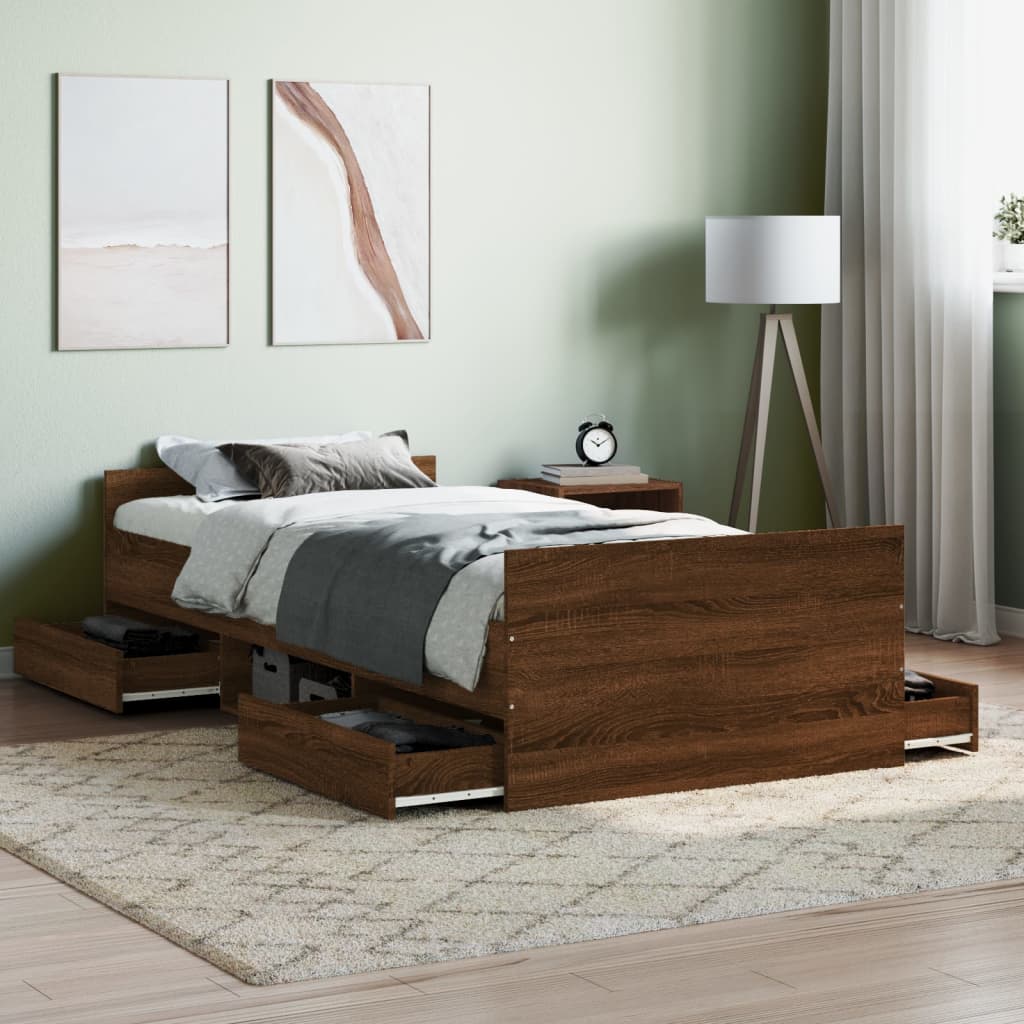 Bed Frame with Headboard and Footboard Brown Oak 90x200 cm