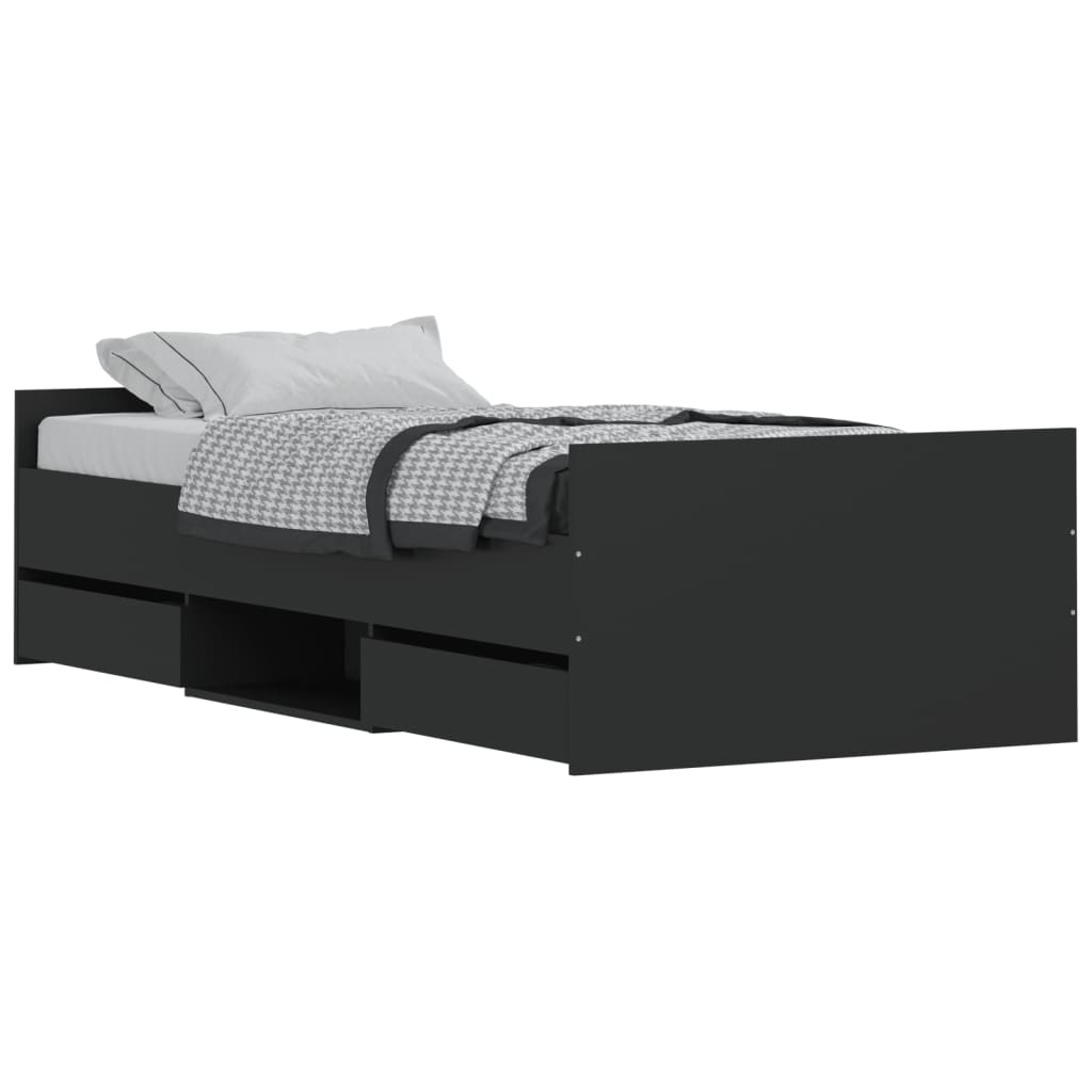 Bed Frame with Headboard and Footboard Black 90x190 cm Single