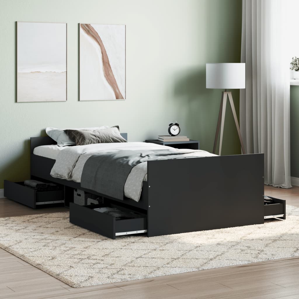 Bed Frame with Headboard and Footboard Black 90x190 cm Single