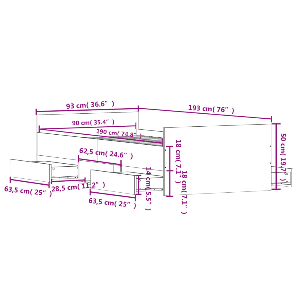 Bed Frame without Mattress Sonoma Oak 90x190 cm Single