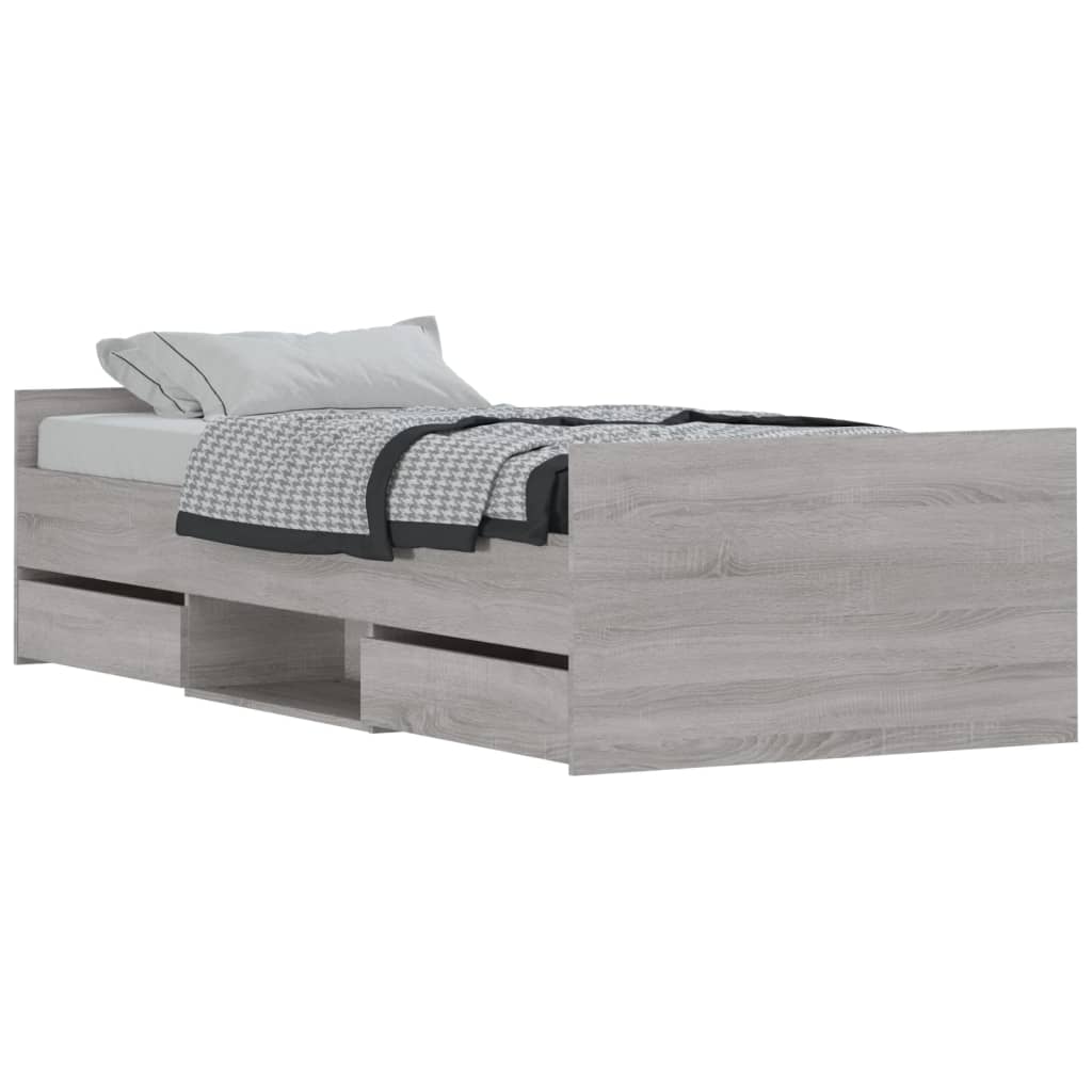 Bed Frame with Headboard and Footboard Grey Sonoma 90x190 cm Single