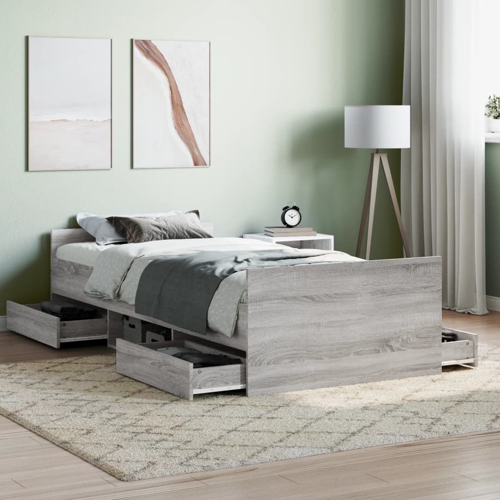 Bed Frame with Headboard and Footboard Grey Sonoma 90x190 cm Single