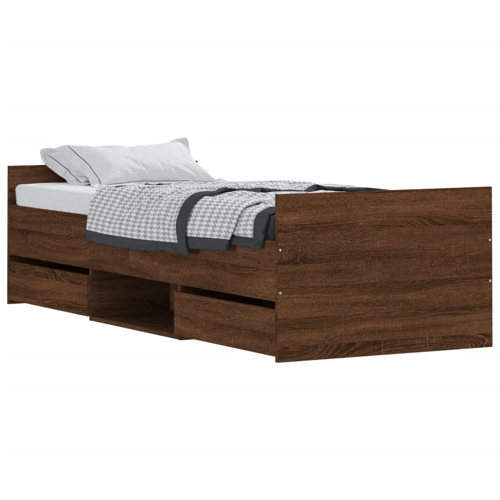 Bed Frame without Mattress Brown Oak 75x190 cm Small Single