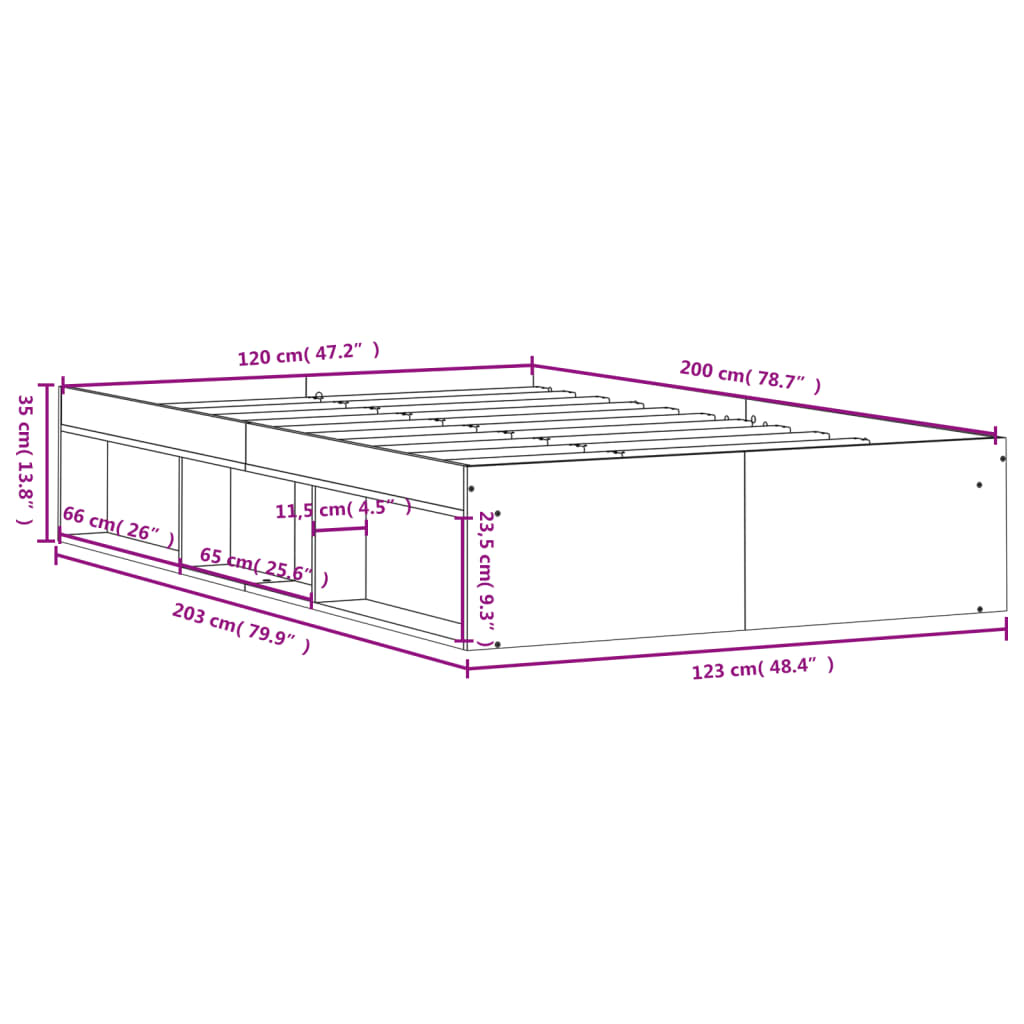 Bed Frame without Mattress Black 120x200 cm