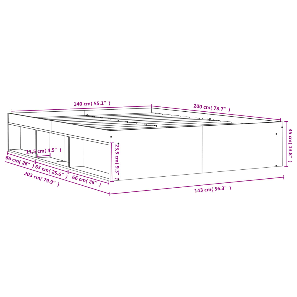 Bed Frame without Mattress Sonoma Oak 140x200 cm