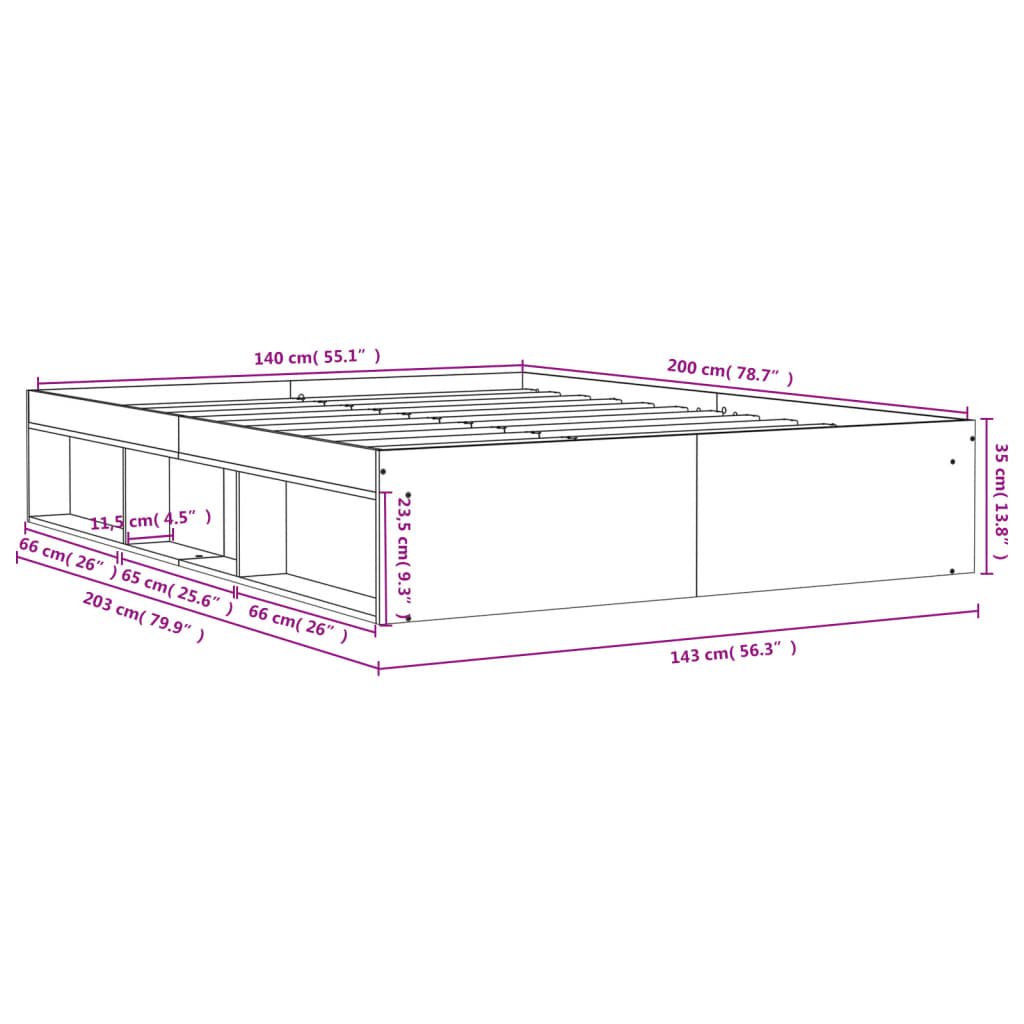 Bed Frame Smoked Oak 140x200 cm