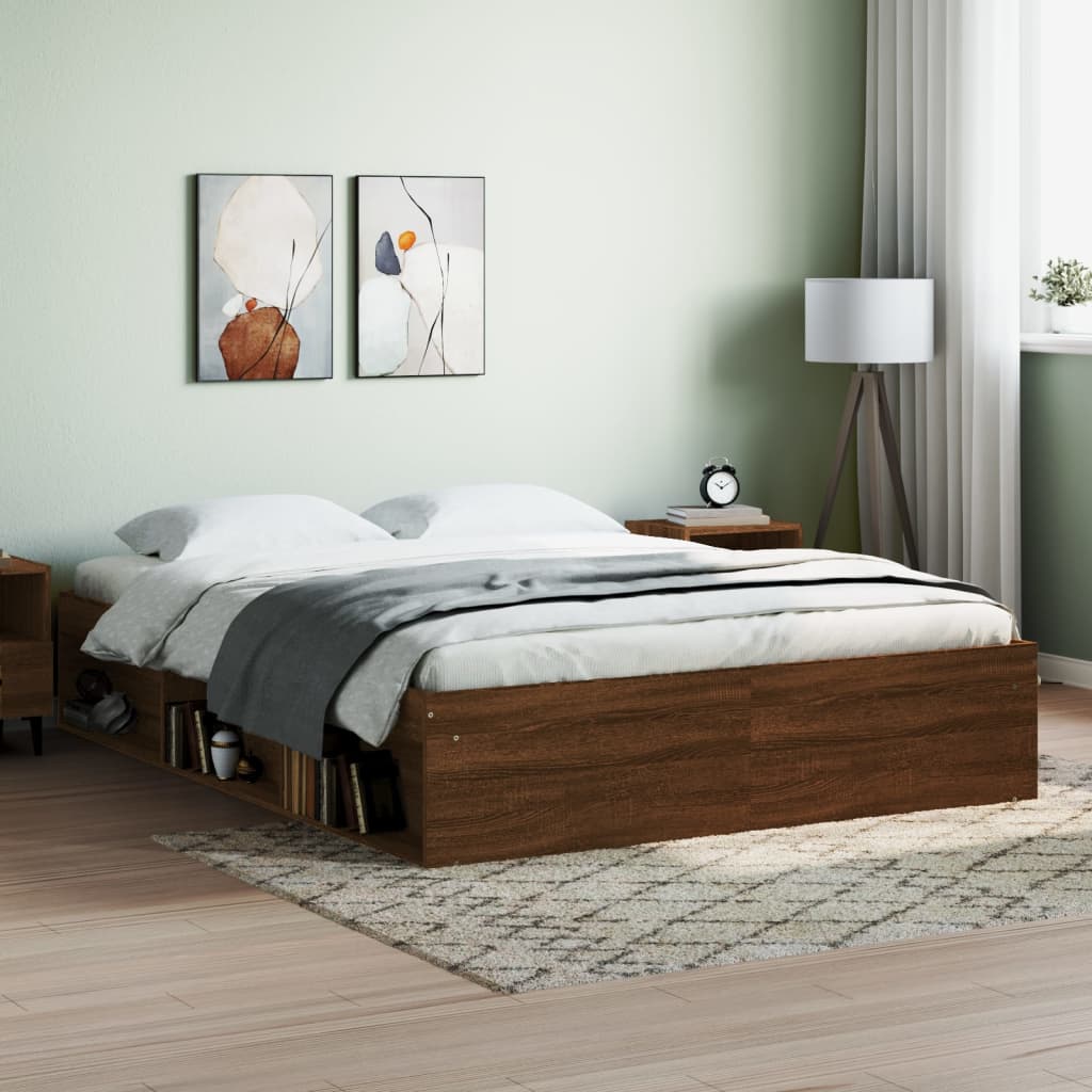 Bed Frame without Mattress Brown Oak 140x200 cm