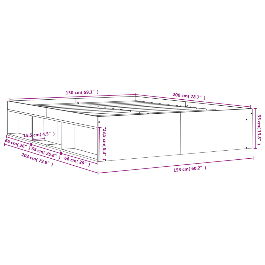 Bed Frame without Mattress Concrete Grey 150x200 cm King Size King Size