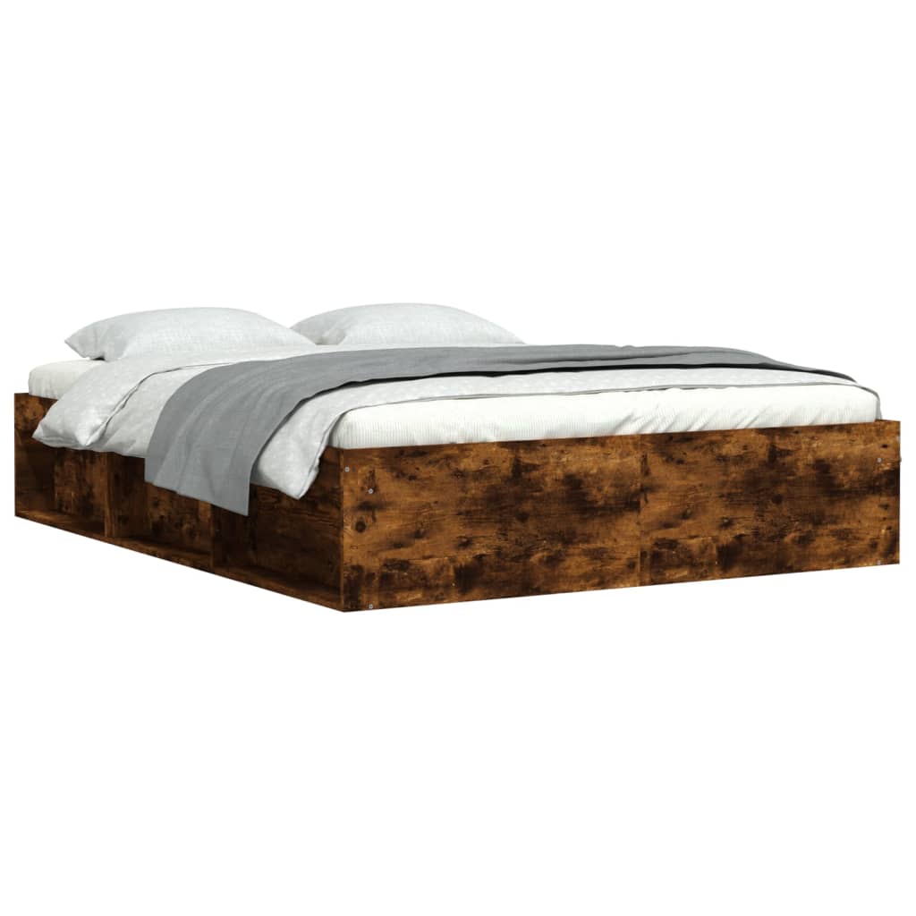 Bed Frame without Mattress Smoked Oak 150x200 cm King Size King Size