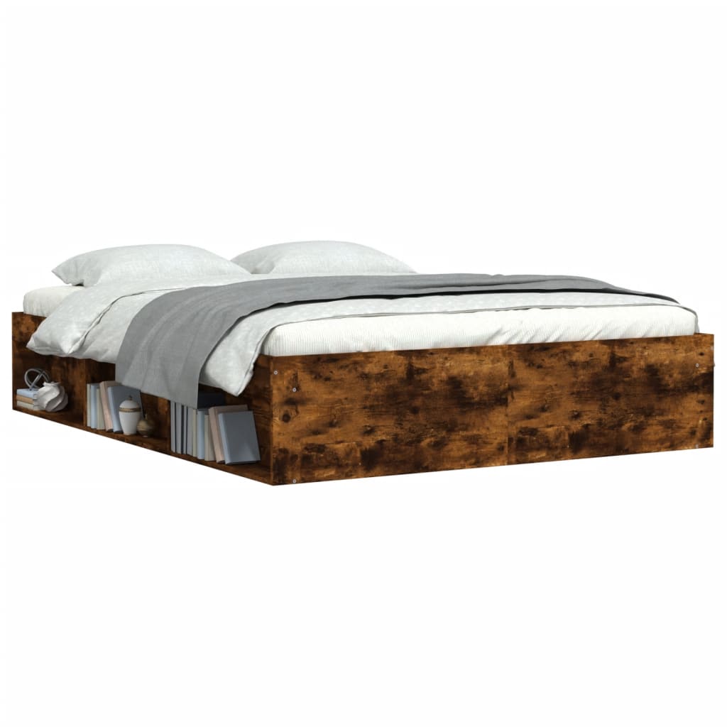 Bed Frame without Mattress Smoked Oak 150x200 cm King Size King Size