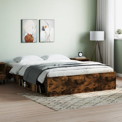 Bed Frame without Mattress Smoked Oak 150x200 cm King Size King Size