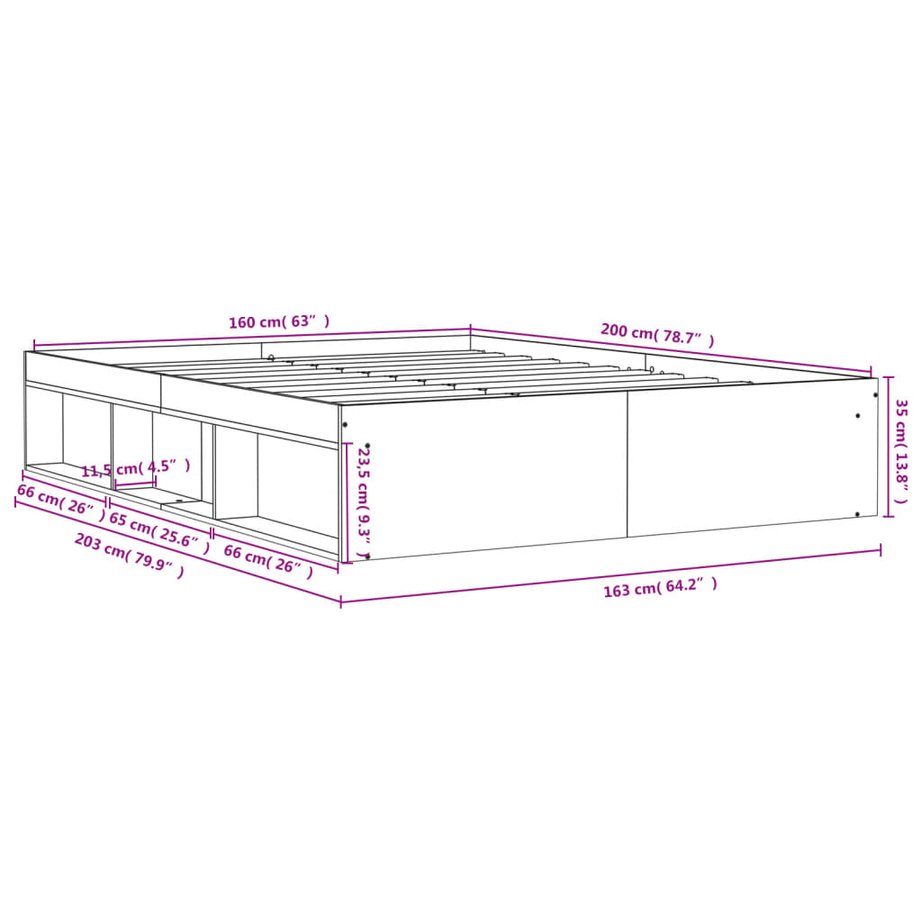 Bed Frame without Mattress Smoked Oak 160x200 cm