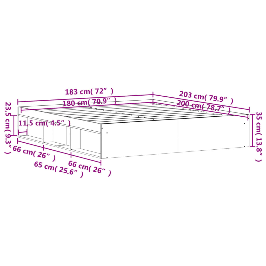 Bed Frame Black 180x200 cm Super King Size