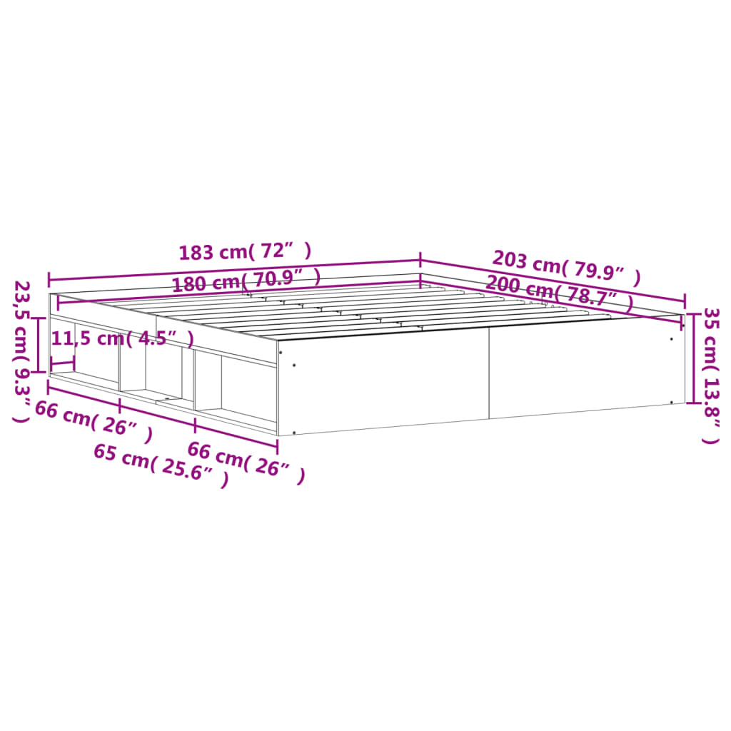 Bed Frame Concrete Grey 180x200 cm Super King Size