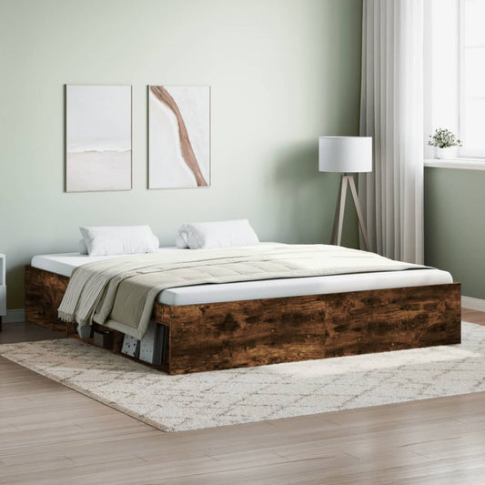 Bed Frame Smoked Oak 180x200 cm Super King Size