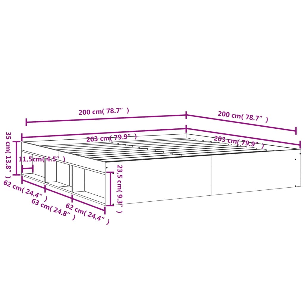 Bed Frame without Mattress Sonoma Oak 200x200 cm