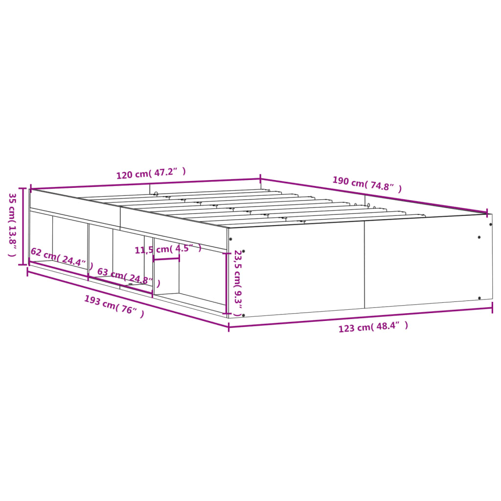 Bed Frame without Mattress Concrete Grey 120x190 cm Small Double Small Double