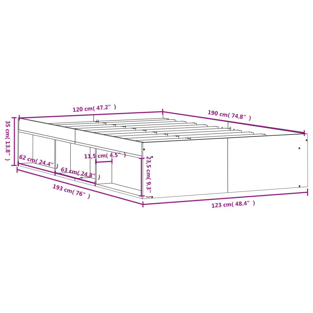 Bed Frame without Mattress Brown Oak 120x190 cm Small Double Small Double