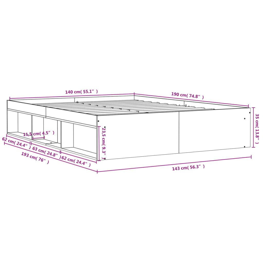 Bed Frame without Mattress Smoked Oak 140x190 cm