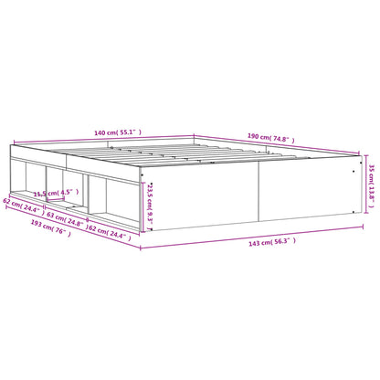 Bed Frame without Mattress Brown Oak 140x190 cm